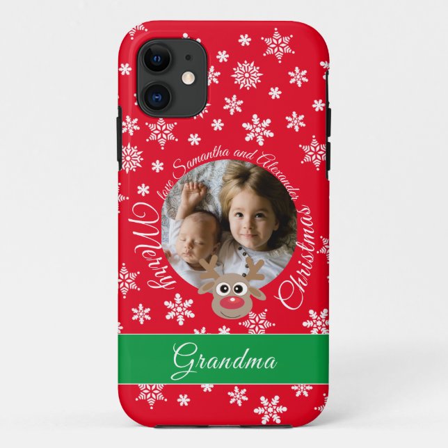 Coques Case-Mate iPhone Photo Noël Rouge Cute Reindeer Blanc Script (Dos)