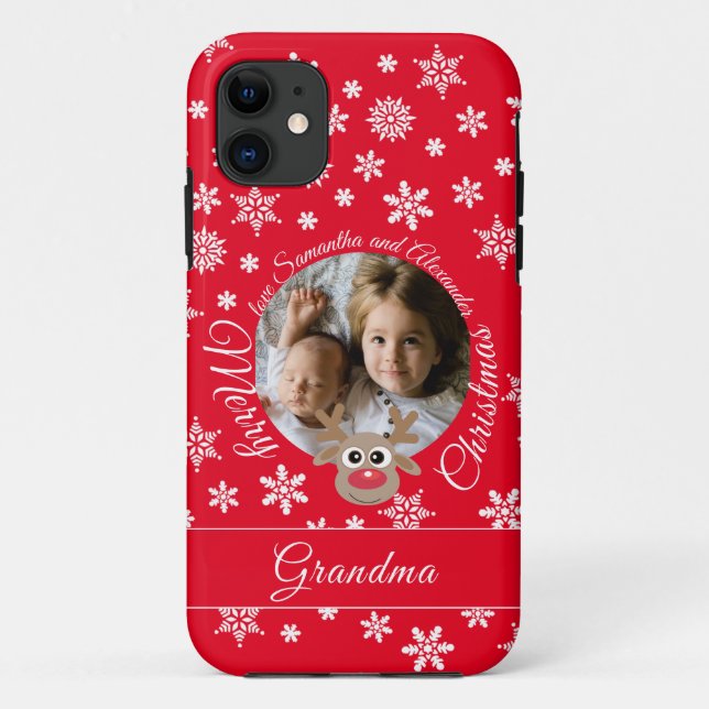 Coques Case-Mate iPhone Photo Noël Rouge Cute Reindeer Blanc Script (Dos)
