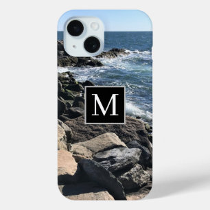 Coque Case-Mate iPhone Photo Ocean Waves and Rocks Initial Black