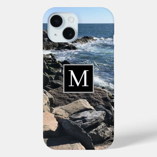 Coques Case-Mate iPhone Photo Ocean Waves and Rocks Initial Black (Verso)