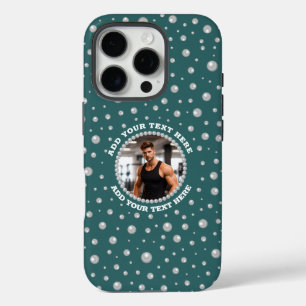 Coque iPhone 16 Pro Photo personnalisé avec cercle de perles sur fond