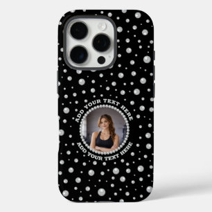 Coque iPhone 16 Pro Photo personnalisé avec cercle de perles sur fond