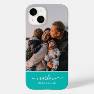 Coque Case-Mate iPhone Photo personnalisée Blue Green Calligraphie Nom