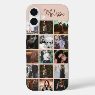 Coque Pour iPhone 16 Plus Photo personnalisée Collage et nom Amis Souvenirs