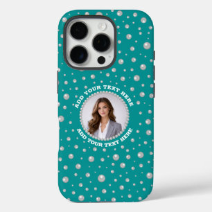 Coque iPhone 16 Pro Photo personnalisée dans un cercle de perles sur f