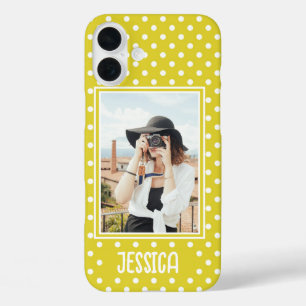 Coque Pour iPhone 16 Plus Photo personnalisée et nom de la Polka jaune vif