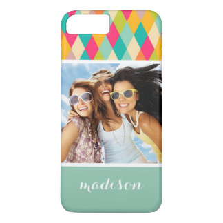 Coque Case-Mate iPhone Photo personnalisée et nom Harlequin motif vintage