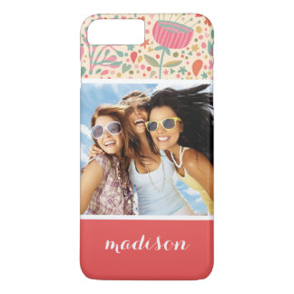 Coque Case-Mate Pour iPhone Photo personnalisée et nom Modèle floral clair