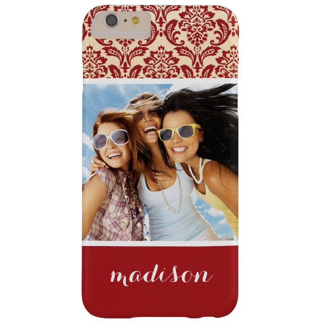 Coques Case-Mate iPhone Photo personnalisée et nom Motif Damas fond d'écra (Dos)