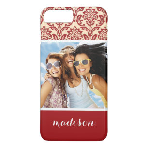 Coques Pour iPhone Photo personnalisée et nom Motif Damas fond d'écra