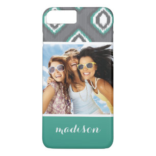 Coque iPhone 7 Plus Photo personnalisée et nom Motif Ikat rétro géomét