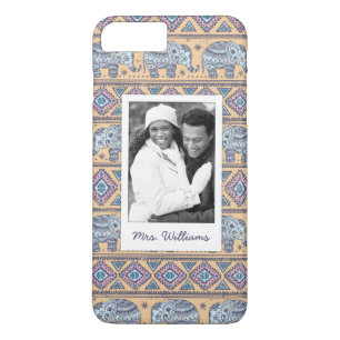 Coques Pour iPhone Photo personnalisée et nom Motif tribal Blue Elep