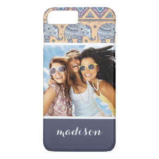 Coque Case-Mate Pour iPhone Photo personnalisée et nom Motif tribal Blue Eleph