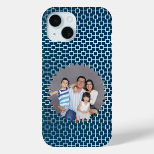 Coque Case-Mate iPhone Photo personnalisée sur fond géométrique bleu