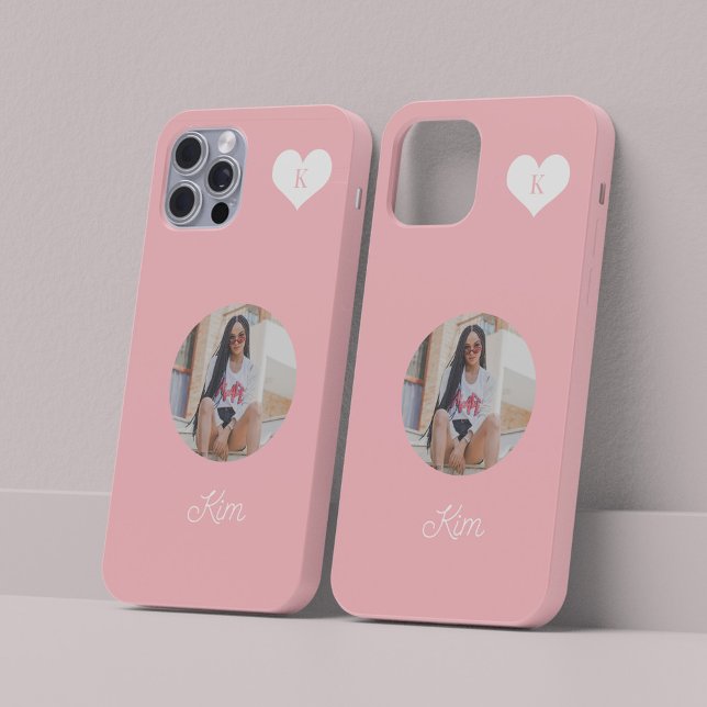 Coques Case-Mate iPhone Photo rose féminine et nom personnalisé moderne (Créateur téléchargé)