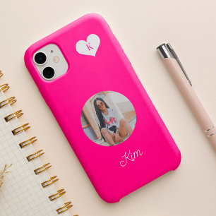 Coque Case-Mate iPhone Photo rose vif féminin et nom personnalisé moderne