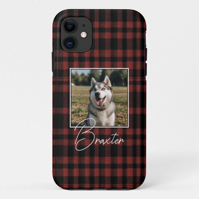 Coques Case-Mate iPhone Photo Rustique rouge et noir Plaid Motif (Dos)