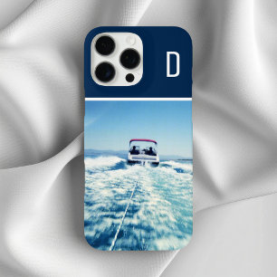 Coque iPhone 16 Pro Max Photo vertical de sports nautiques monogrammé bleu