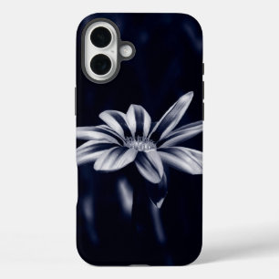 Coque Pour iPhone 16 Plus Photographie de fleur de Gazania monochrome bleue