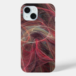 Coque Pour iPhone 15 PHOTON FROID rose gris fractal Vagues