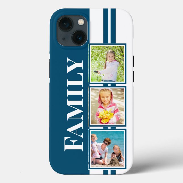 Coques Case-Mate iPhone Photos de famille bleus et blancs à rayures (Verso)