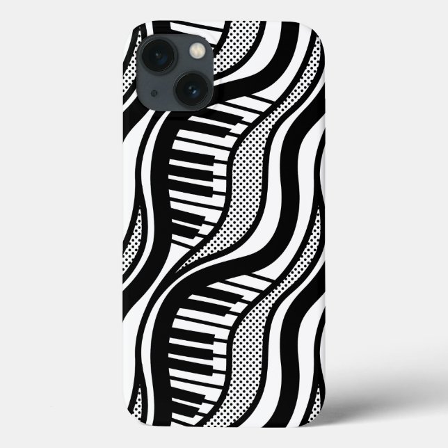 Coques Case-Mate iPhone Piano moderne noir blanc Wavy (Verso)