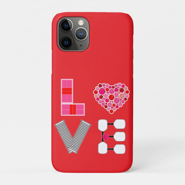 Coques Case-Mate iPhone Pickleball Love Heart Court Balls Paddles Rose Rou (Dos)