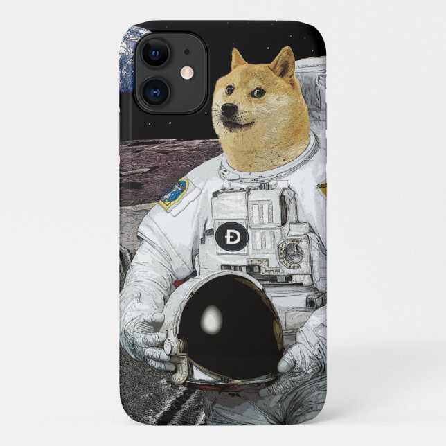 Coques Case-Mate iPhone Pièce Dogecoin doge à l'astronaute lune (Dos)