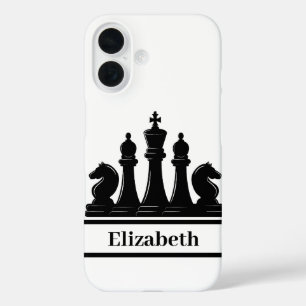 Coque Pour iPhone 16 Pièces d'échecs noirs personnalisées