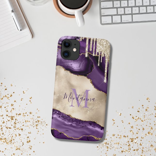 Coques Case-Mate iPhone Pierre d'Agate d'Or et d'Ivoire de Champagne (purple agate)