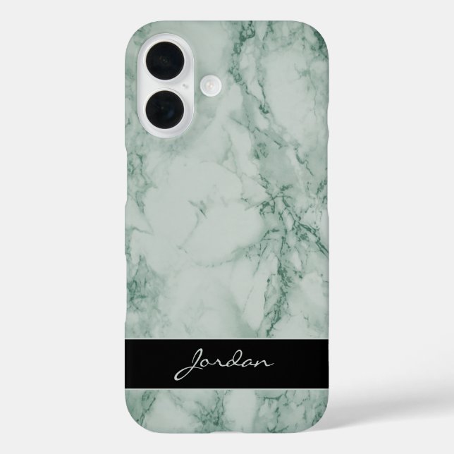 Coques Case-Mate iPhone Pierre de marbre poli vert Sage avec nom (Verso)
