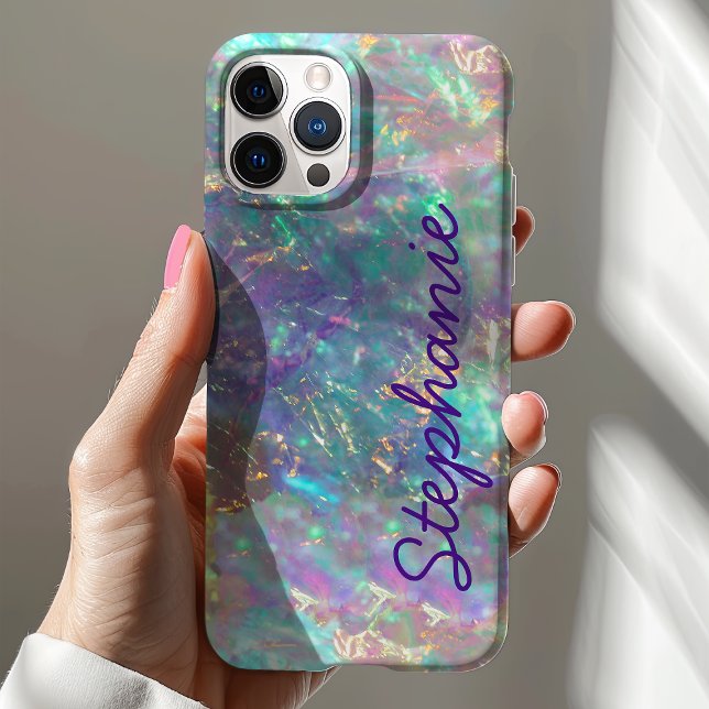 Coques Case-Mate iPhone Pierre précieuse d'opale arc-en-ciel Monogramme ir (Créateur téléchargé)