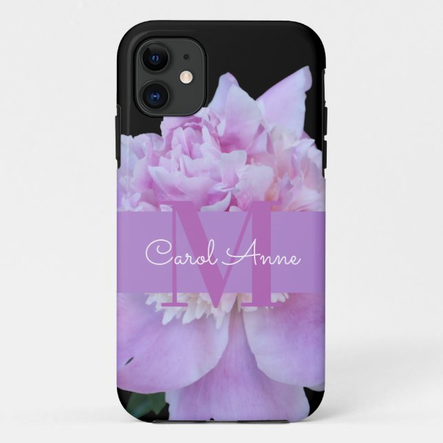 Coques Case-Mate iPhone Pierre rose violet Monogramme noir (Dos)