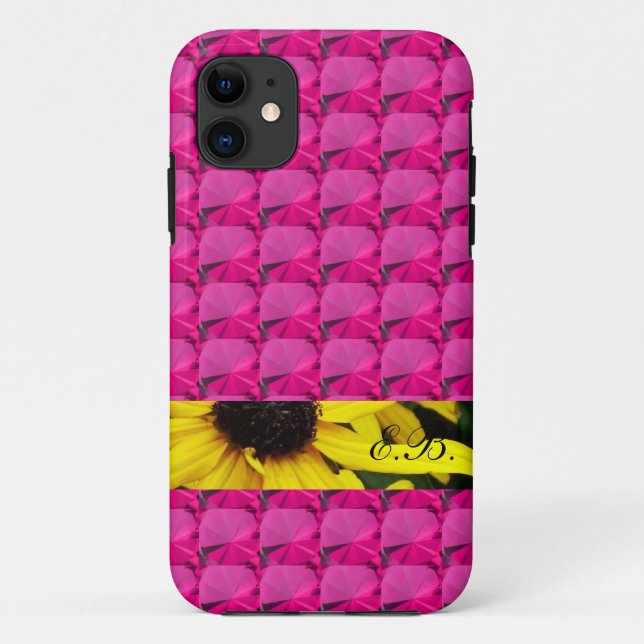 Coques Case-Mate iPhone Pierres gemmes roses avec bande de fleurs et initi (Dos)