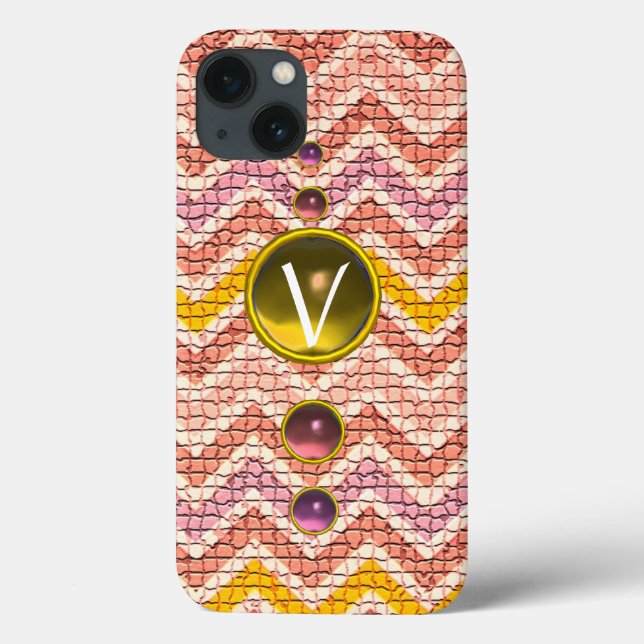 COQUES Case-Mate iPhone PIERRES PINK JAUNE ET CHEVRONS MOSAÏQUES MONOGRAMM (Verso)