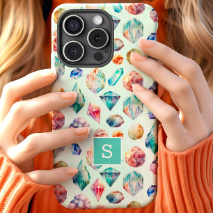Coque Case-Mate iPhone Pierres précieuses et cristaux à motif monogramme 