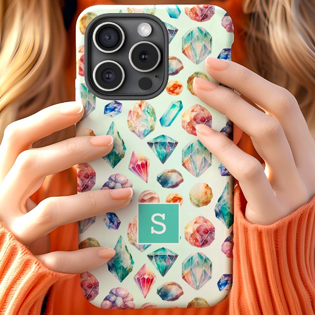 Coques Case-Mate iPhone Pierres précieuses et cristaux à motif monogramme  (Créateur téléchargé)