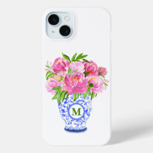 Coque Case-Mate iPhone Pies roses Chinoiserie Vase Green Monogramme