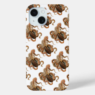 Coque Pour iPhone 15 Pieuvre Vulgaris, Animaux de la Vie Marine Vintage