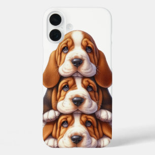 COQUE POUR iPhone 16 PLUS PILE ADORABLE BASSET HOPY CHIENS