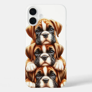 COQUE POUR iPhone 16 PLUS PILE ADORABLE DE CHIENS BOXER PUPPY