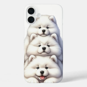 COQUE POUR iPhone 16 PLUS PILE ADORABLE DE CHIENS SAMOYENS