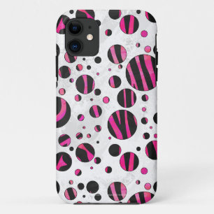 Coque iPhone 11 Piloka Dot Zebra noir et rose chaud