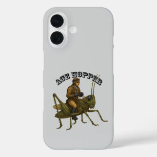 Coque Pour iPhone 16 Pilote Vintage Chevauchant un Criquet Géant URM