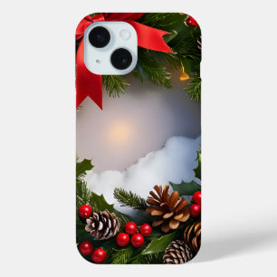 Coque Case-Mate iPhone Pin à couronne de Noël Neige à ruban rouge