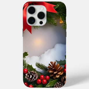 Coque Case-Mate iPhone Pin à couronne de Noël Neige à ruban rouge