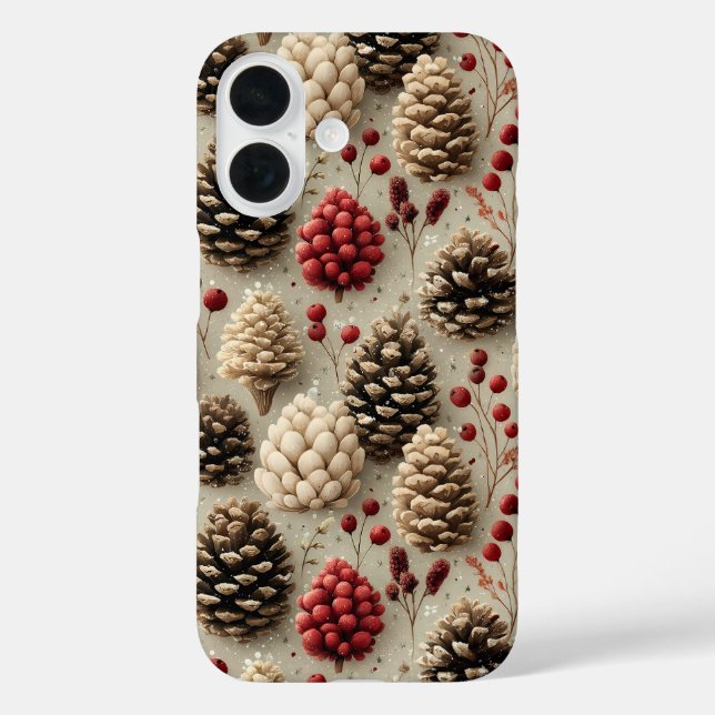 Coques Case-Mate iPhone Pinecones d'hiver et baies rouges (Verso)
