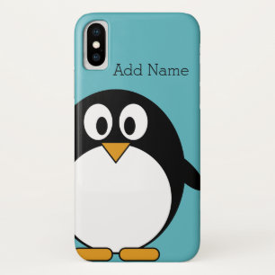Coques Pour iPhone Pingouin en caricature bleu Nom personnalisé