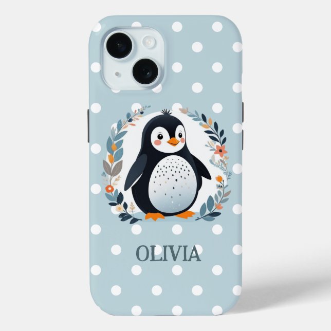 Coques Case-Mate iPhone Pingouin et fleurs en caricature mignonne (Verso)