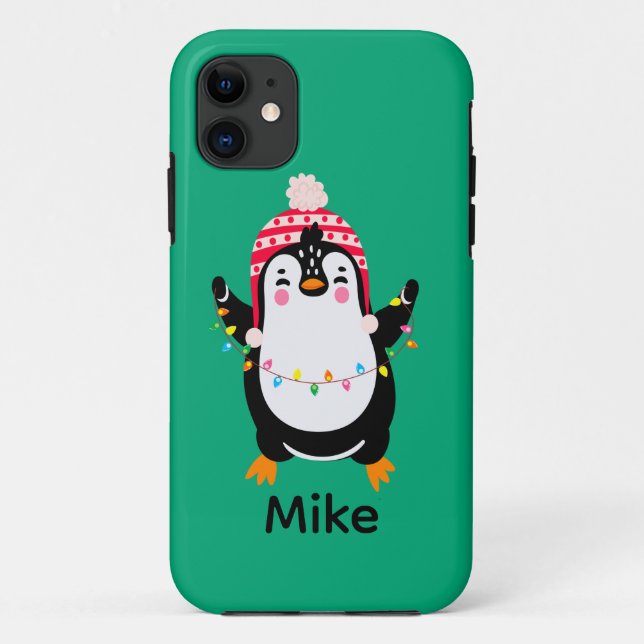 Coques Case-Mate iPhone Pingouin scintillant avec lumières de Noël (Dos)